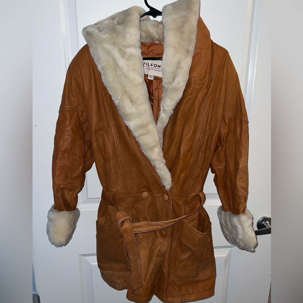 Wilson Women's Brown Leather Jacket with White Fur Collar